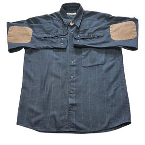 Firethorn Silver Wool Blend Leather Trim Blue Button Down Size M